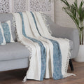 Fringed Cotton Throw Blanket from India - Diamond Elegance in Teal