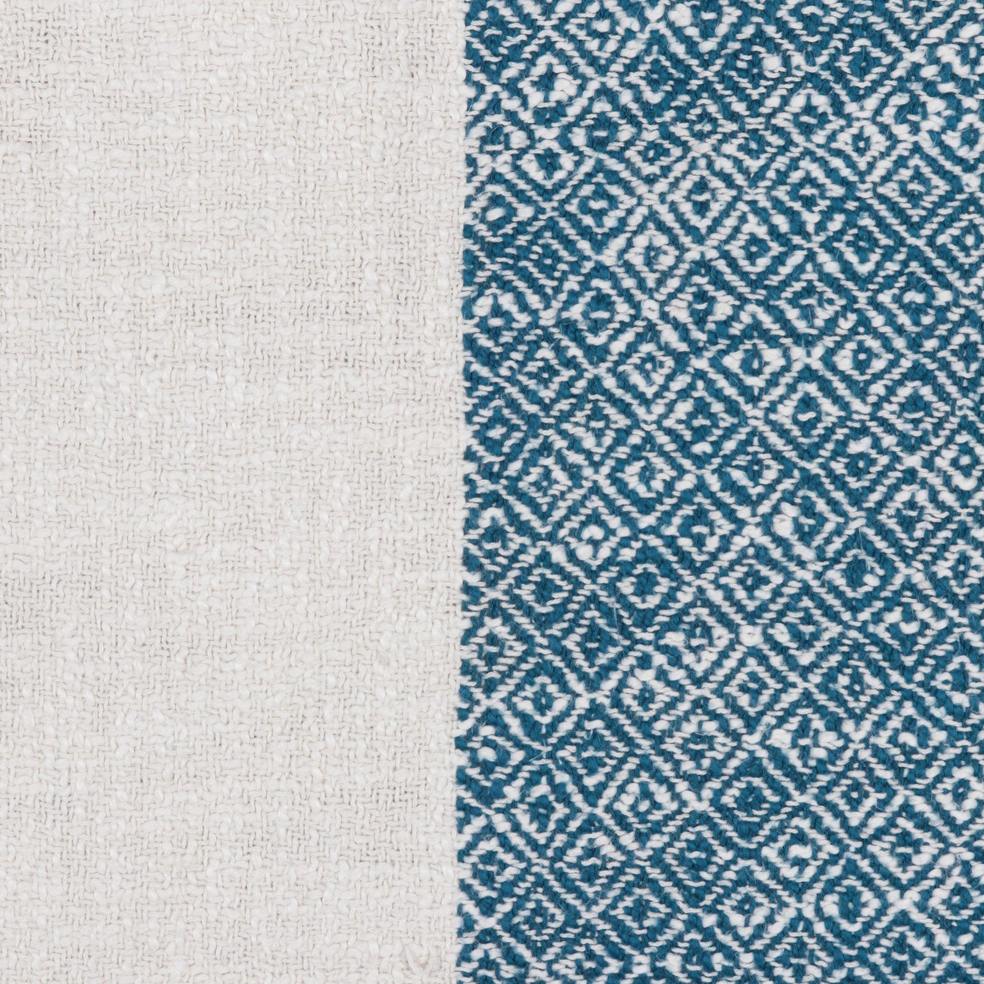 Fringed Cotton Throw Blanket from India - Diamond Elegance in Teal