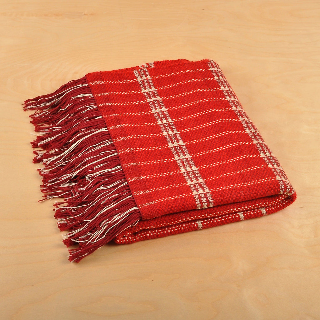 Striped Red and Beige Wool Throw Hand-Woven in Armenia - Warm and Cozy
