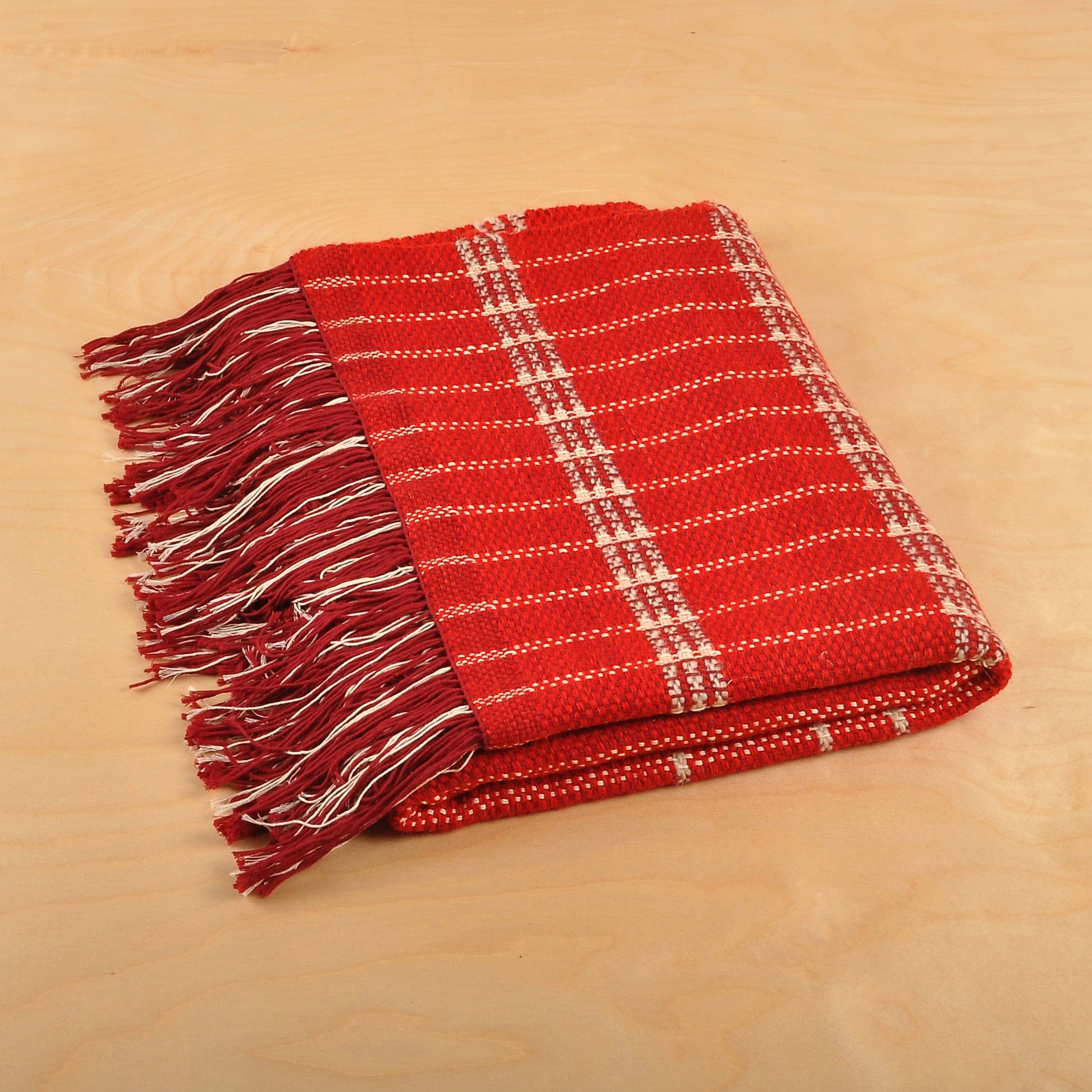 Striped Red and Beige Wool Throw Hand-Woven in Armenia - Warm and Cozy