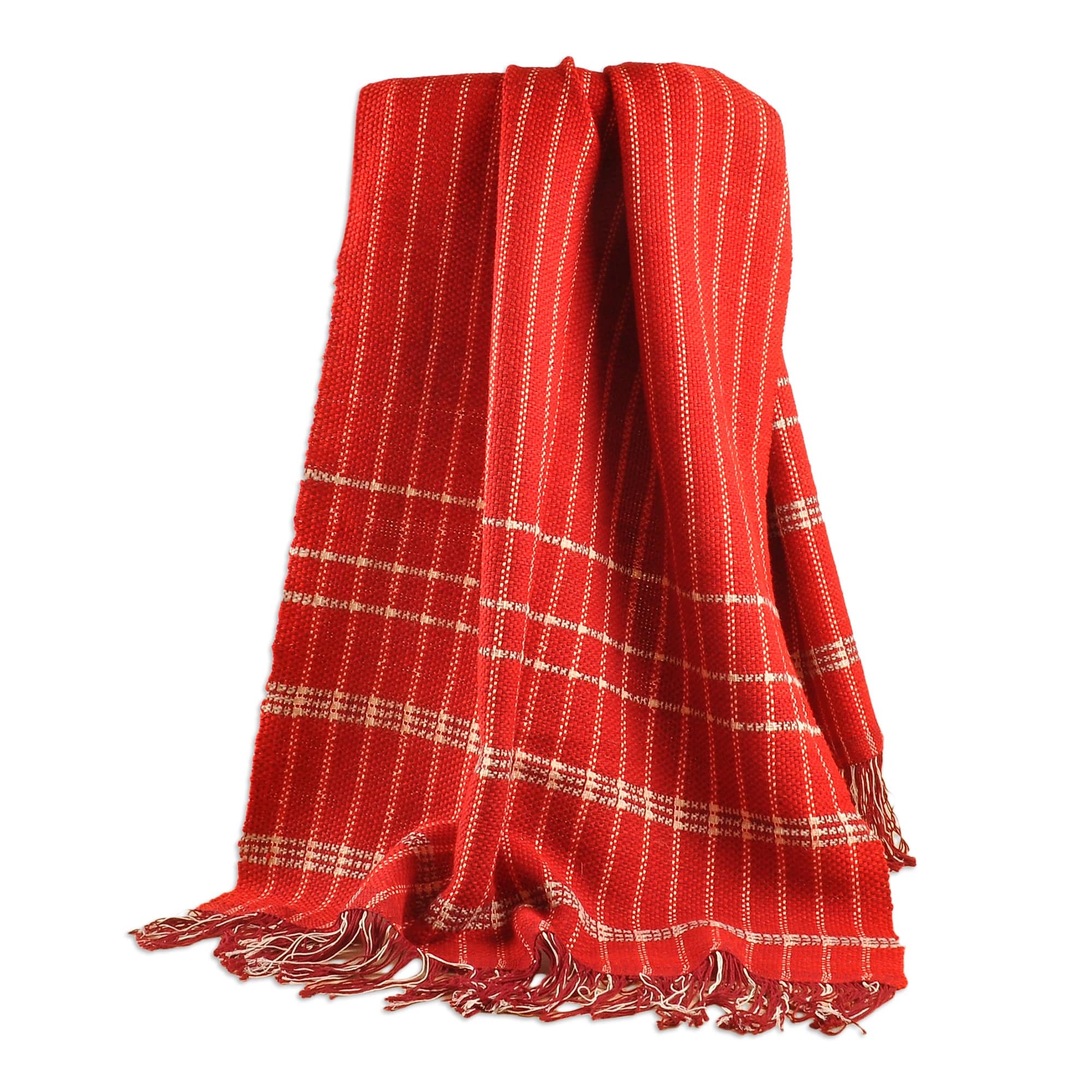 Striped Red and Beige Wool Throw Hand-Woven in Armenia - Warm and Cozy