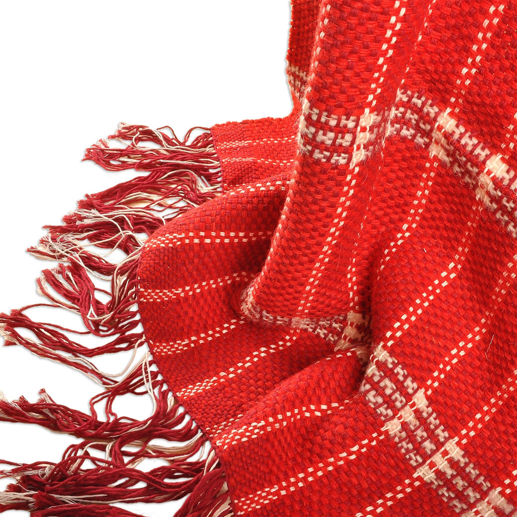Striped Red and Beige Wool Throw Hand-Woven in Armenia - Warm and Cozy